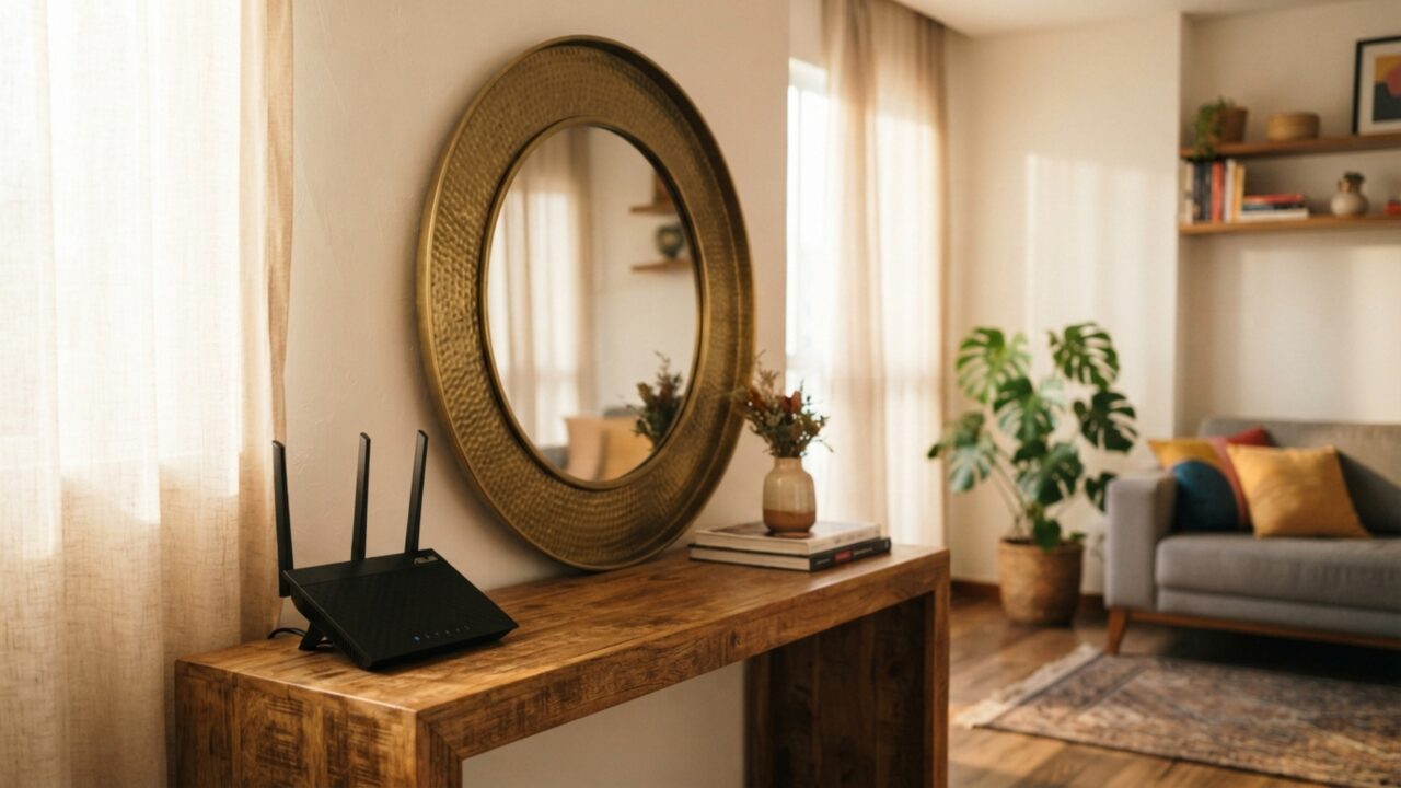 O fenômeno do espelho: por que espelhos decorativos com mais de 1 metro podem “bloquear” até 60% do sinal do seu Wi-Fi dentro de casa
