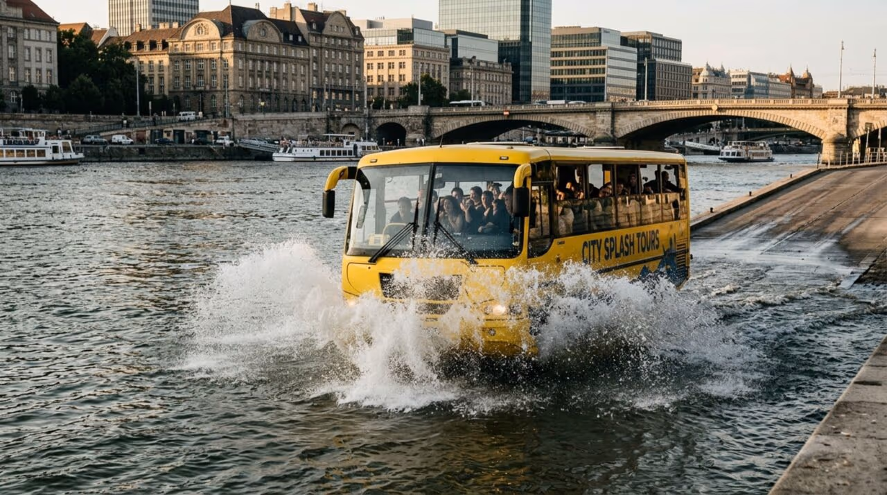 O ônibus que vira barco de repente e navega em rios profundos com passageiros