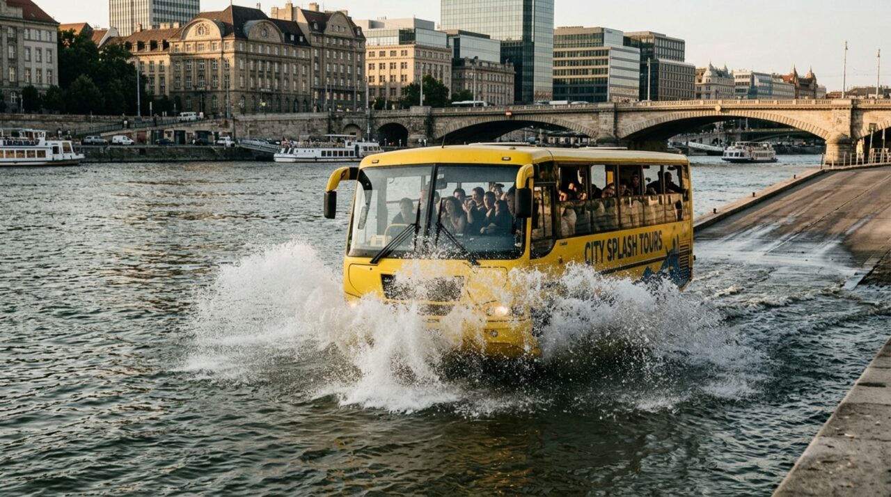 O ônibus que vira barco de repente e navega em rios profundos com passageiros