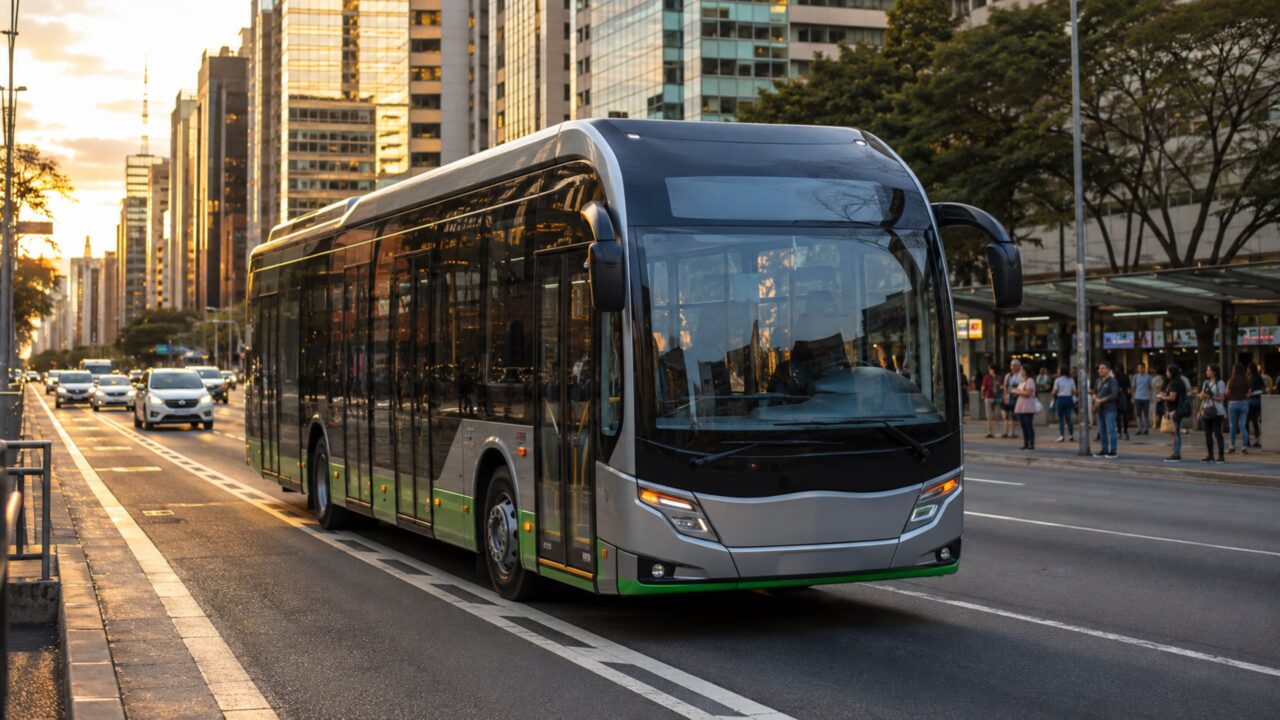 Movido por energia elétrica, este ônibus urbano roda sem escapamento e muda o barulho das grandes cidades