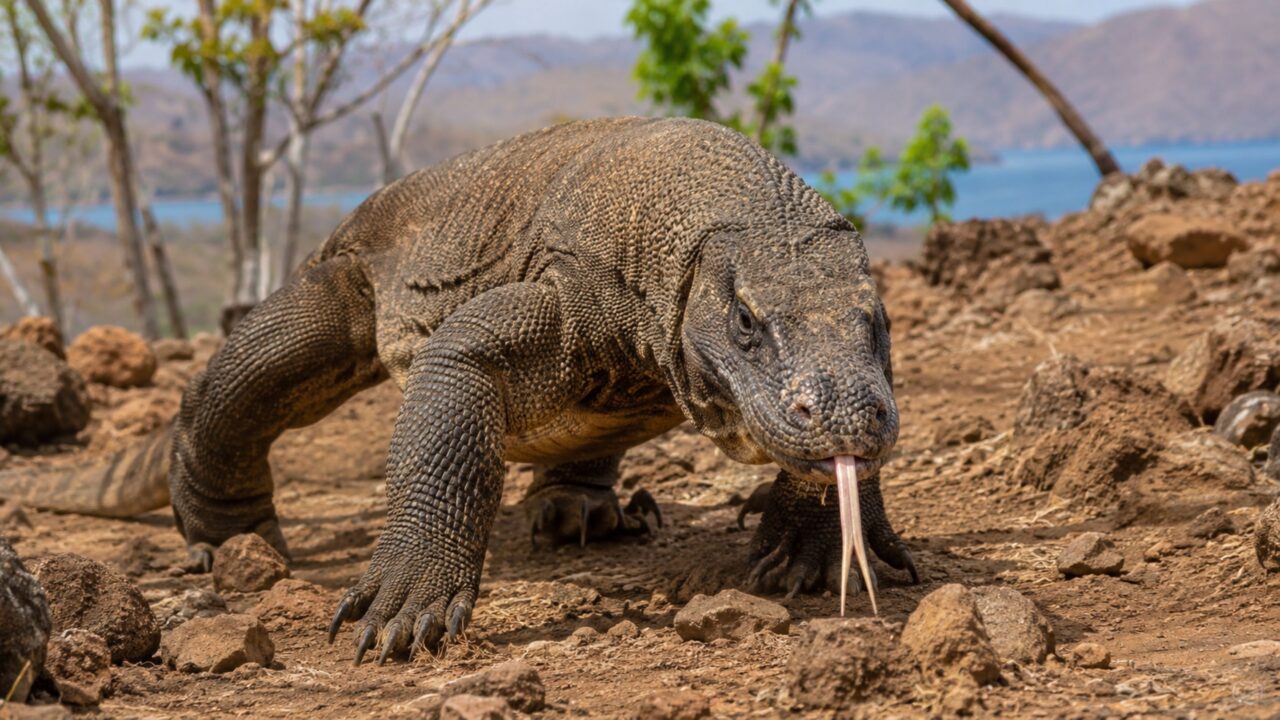 O lagarto gigante com dentes afiados e veneno que consegue enfraquecer presas maiores antes do ataque final