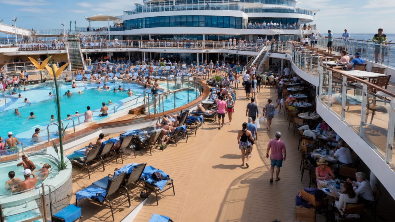 Piscinas, restaurantes e lazer explicam a vida a bordo