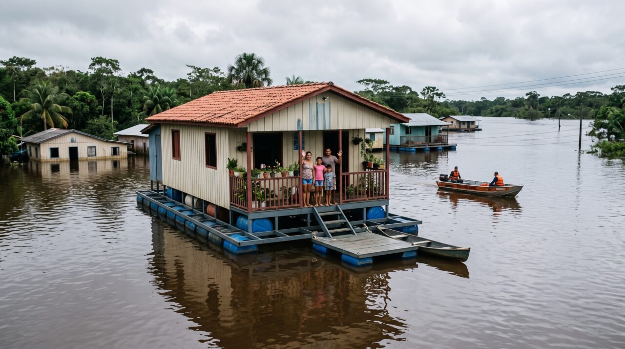 A tecnologia da arquitetura anfíbia para proteger casas contra enchentes.