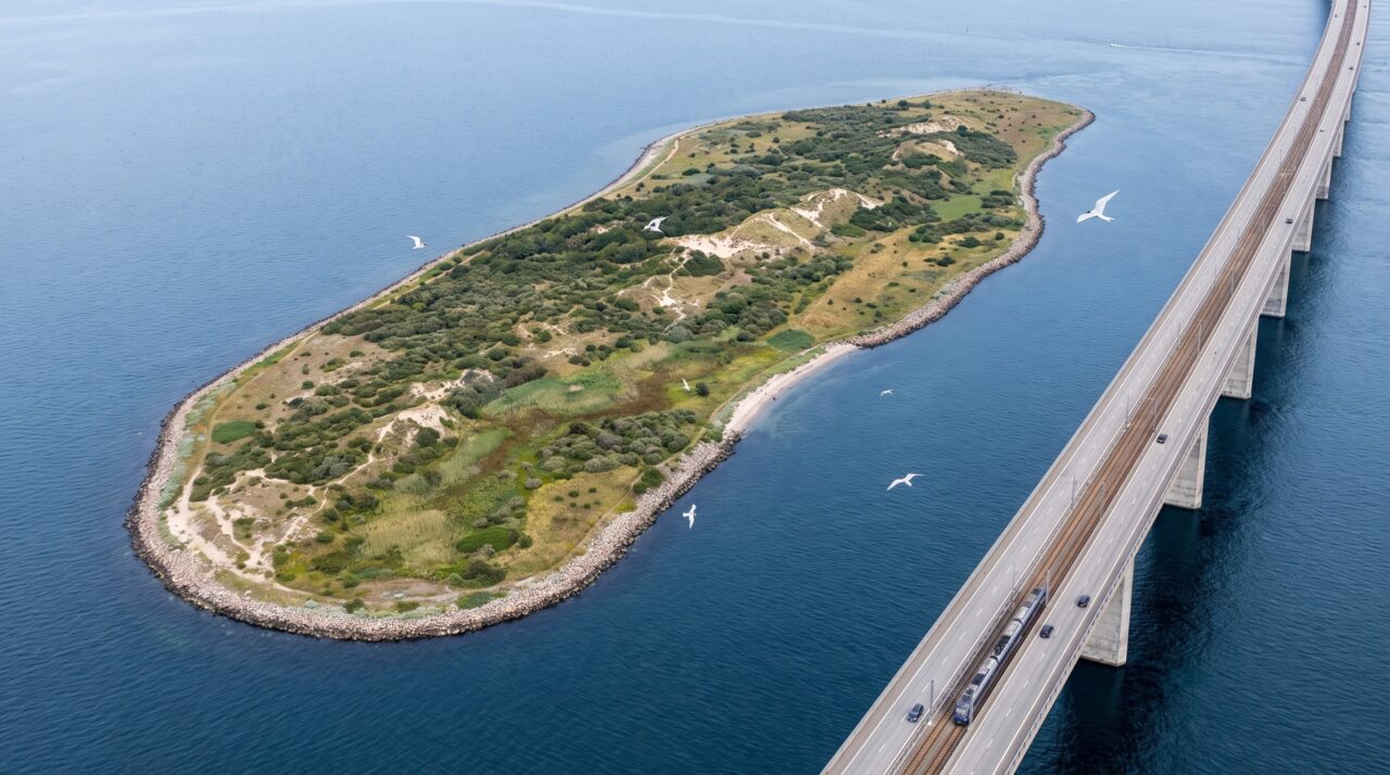 A ponte entre Suécia e Dinamarca parece terminar no meio do mar, mas carros e trens continuam a viagem por quilômetros sem voltar à superfície