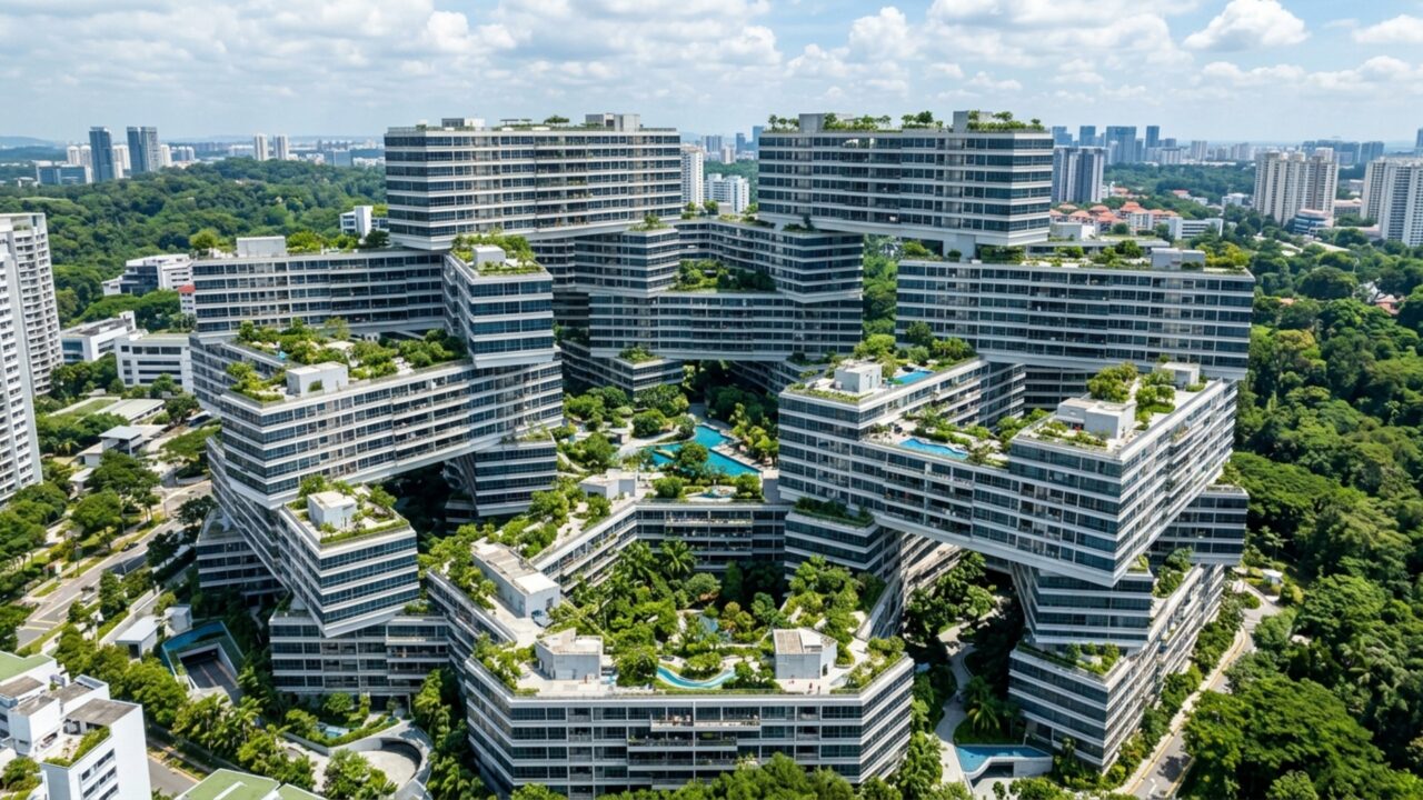 Megaprédio de 1.040 apartamentos projetado por Ole Scheeren empilha 31 blocos residenciais como peças gigantes e cria uma cidade vertical em pleno terreno de 8 hectares