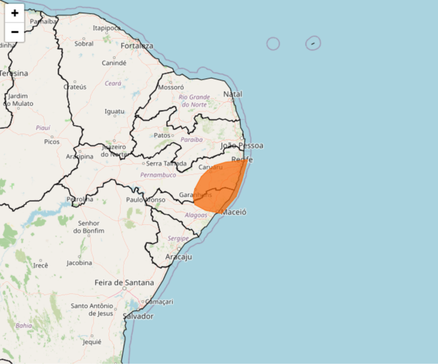 Alerta Inmet de fortes chuvas na região Nordeste na 4°feira, 19