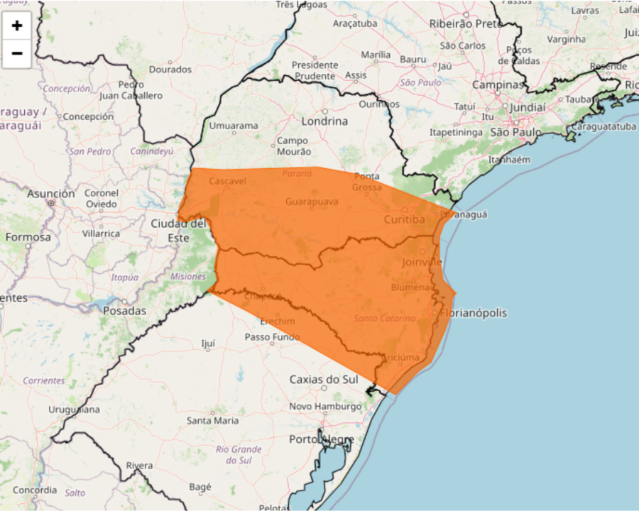 Alerta Inmet para forte tempestade no Sul do Brasil nesta 6°feira, 14