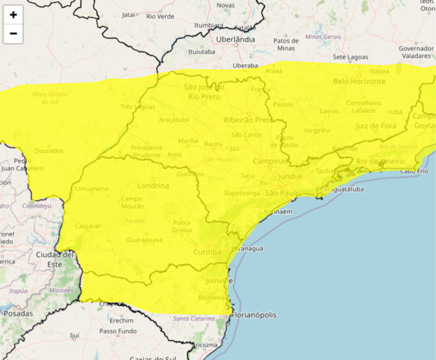 Alerta de forte tempestade com possibilidade de granizo, alagamentos e quedas de árvores nesta 4°feira, 26; veja as regiões