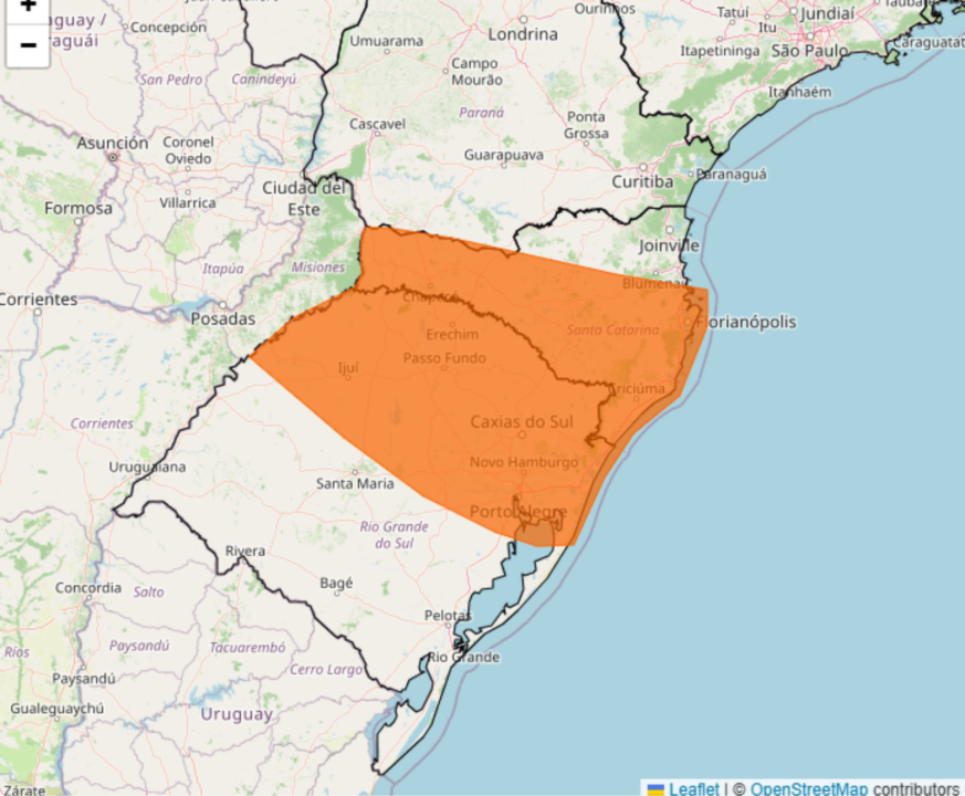 Alerta de tempestade com rajadas de vento violentas, risco de granizo na região sul na 5°feira, 13