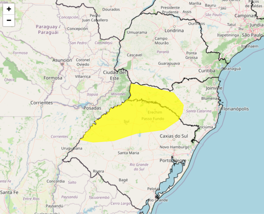 Alerta de tempestade perigosa com granizo, ventania e risco a população no Sul nesta 3°feira, 11