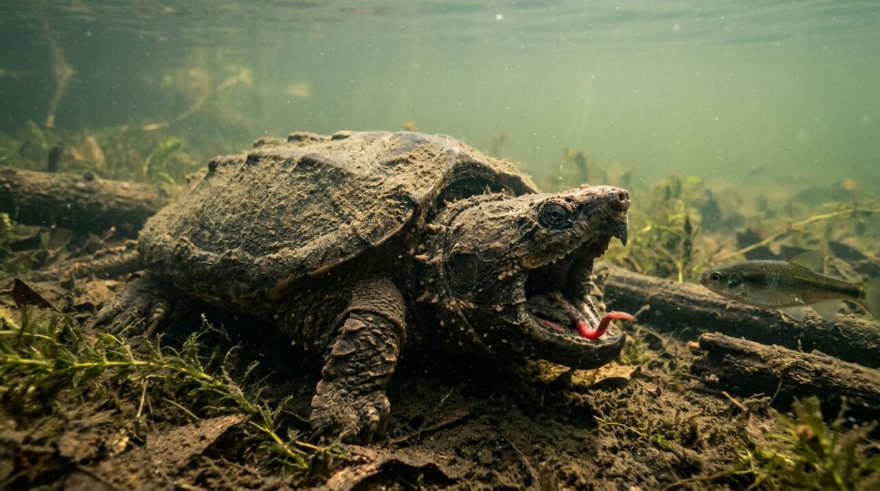 Na tartaruga-aligator Macrochelys temminckii, o apêndice da língua funciona como uma falsa minhoca que atrai peixes para dentro da armadilha