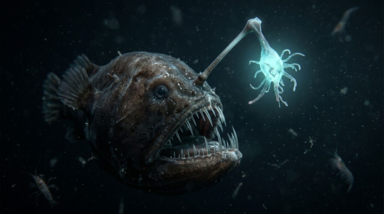 A estrutura bioluminescente especializada responsável por atrair presas no escuro absoluto