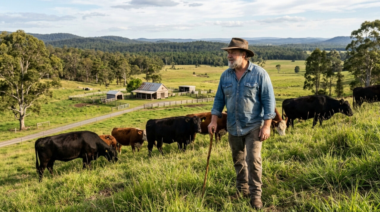 Aos 62 anos, astro de Gladiador Russell Crowe mantém um rancho de cerca de 400 hectares, onde cria gado, percorre a propriedade para conferir cercas e bebedouros