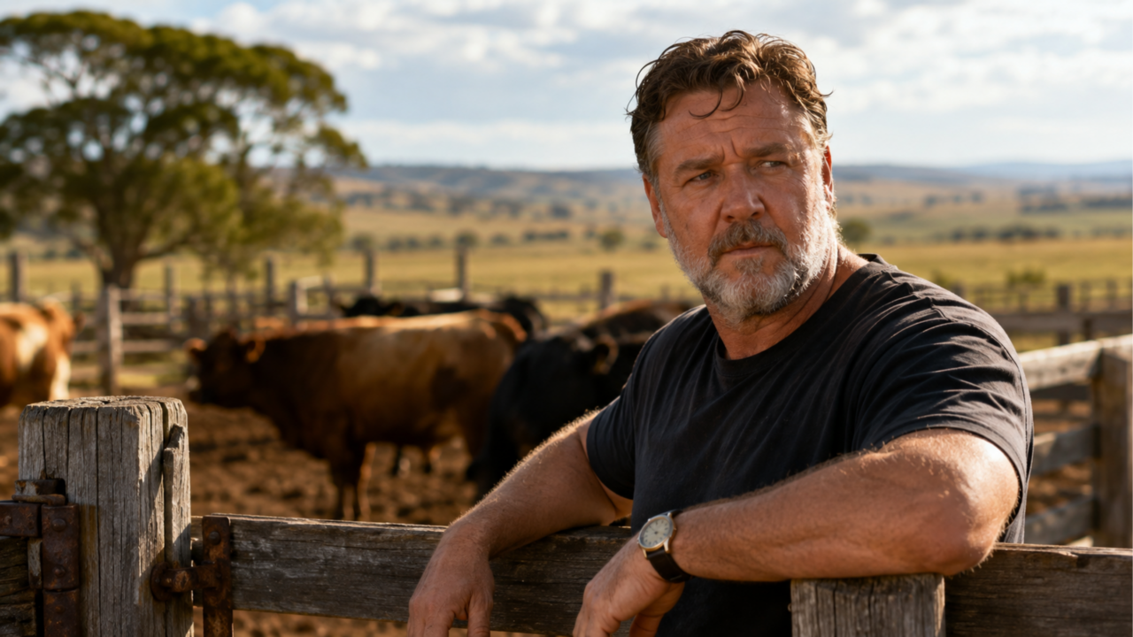 Aos 62 anos, astro de Gladiador, Russell Crowe, mantém um rancho de cerca de 400 hectares, onde cria gado, percorre a propriedade para conferir cercas e bebedouros e reconstruiu parte das terras após incêndios devastadores