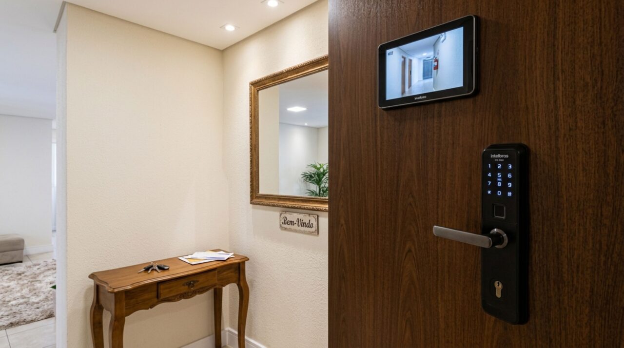 Morador instala grade do lado de fora da porta para diminuir risco de invasões, vizinho diz que a estrutura estreitou o corredor e síndico manda remover por atrapalhar passagem de moradores