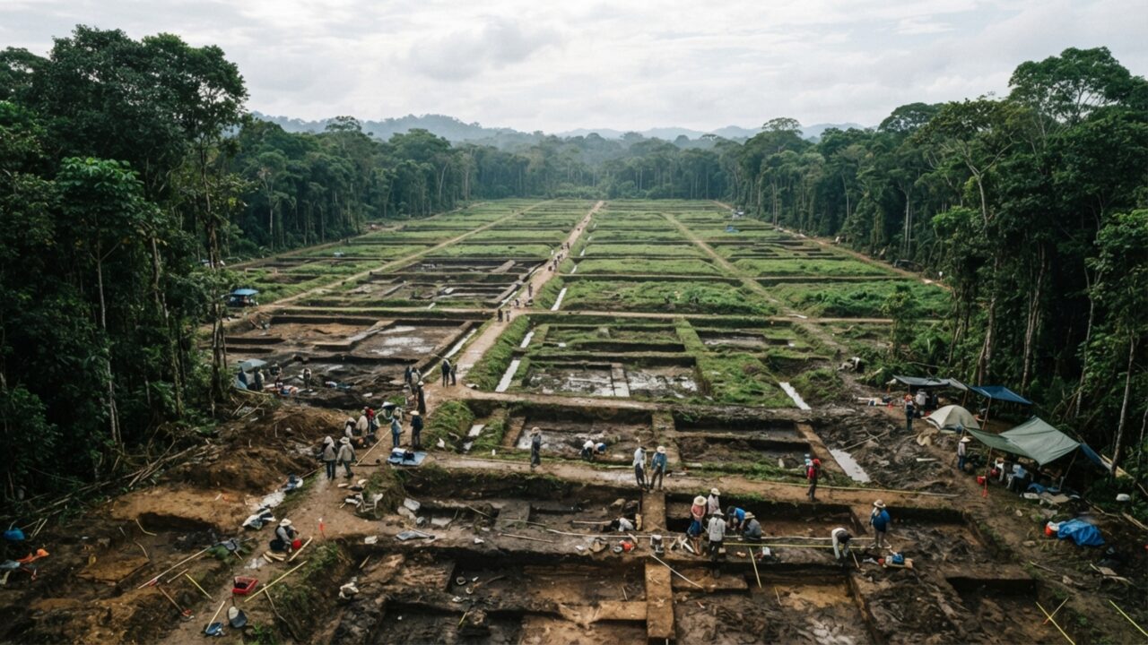 Mapearam com LiDAR 300 km² da Amazônia equatoriana e encontraram mais de 6.000 plataformas conectadas por estradas, revelando um sistema urbano que combinava assentamentos, campos drenados e vias escavadas.