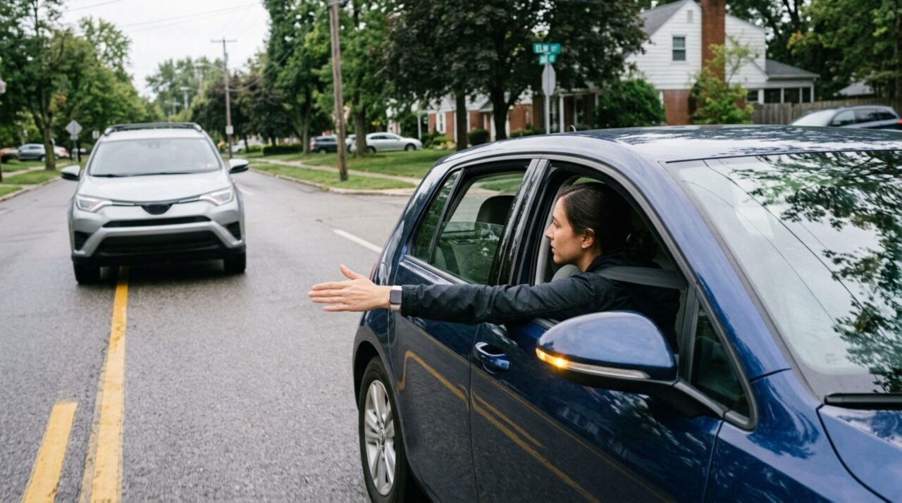 O que significa ver um motorista com o braço esquerdo levantado para fora da janela?