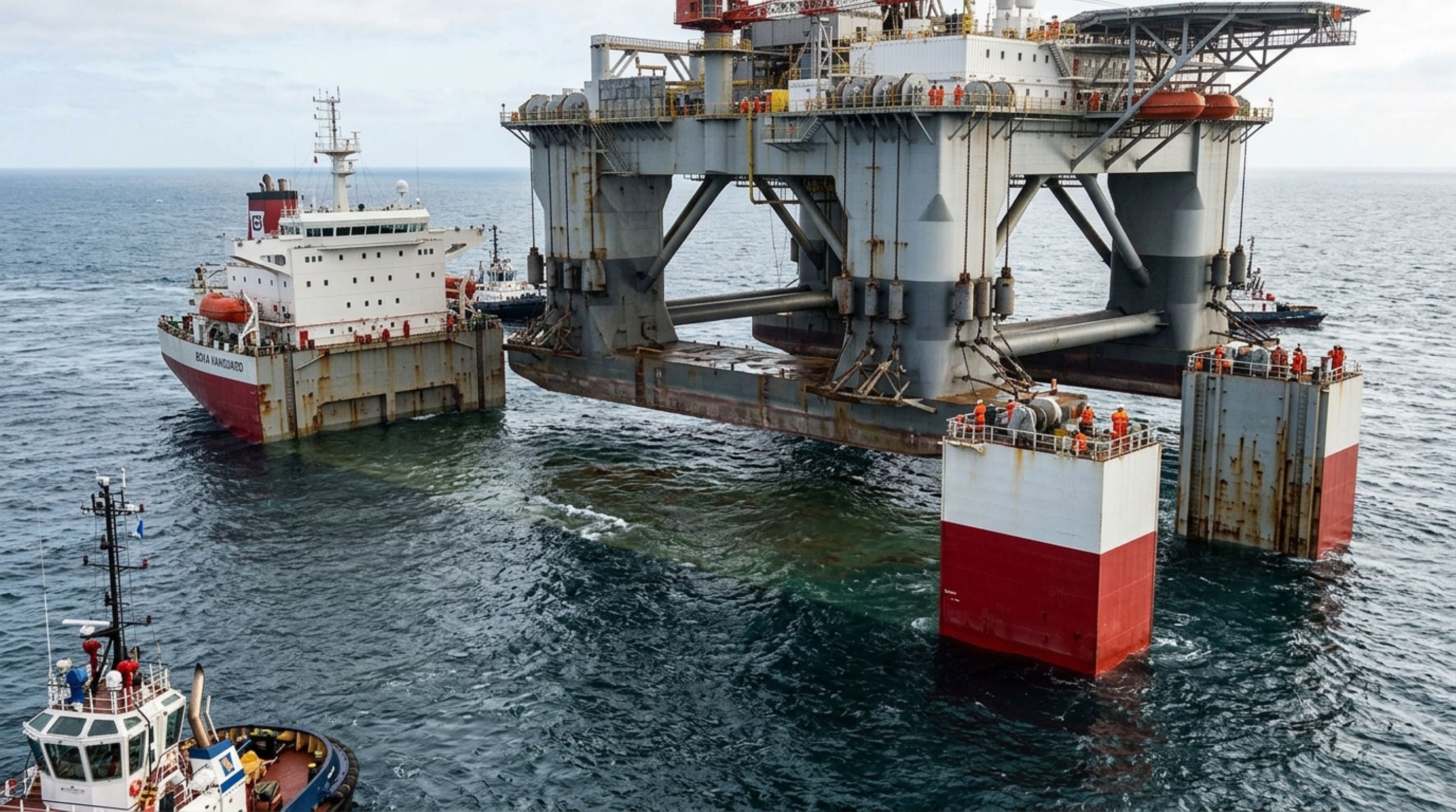 Com 275 metros de comprimento e capacidade para afundar parcialmente o próprio convés, este navio consegue entrar debaixo de plataformas, embarcações e estruturas gigantescas antes de voltar à superfície carregando tudo sobre o casco