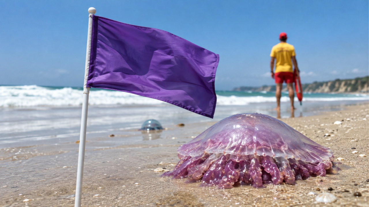 Bandeira roxa na praia o que significa e o que fazer se avistar uma