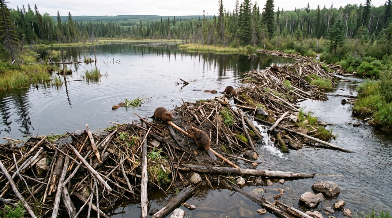 No meio de um parque canadense, castores ergueram uma barragem de 775 metros que segura cerca de 70.000 m³ de água, e a estrutura é grande o bastante para aparecer em imagens de satélite