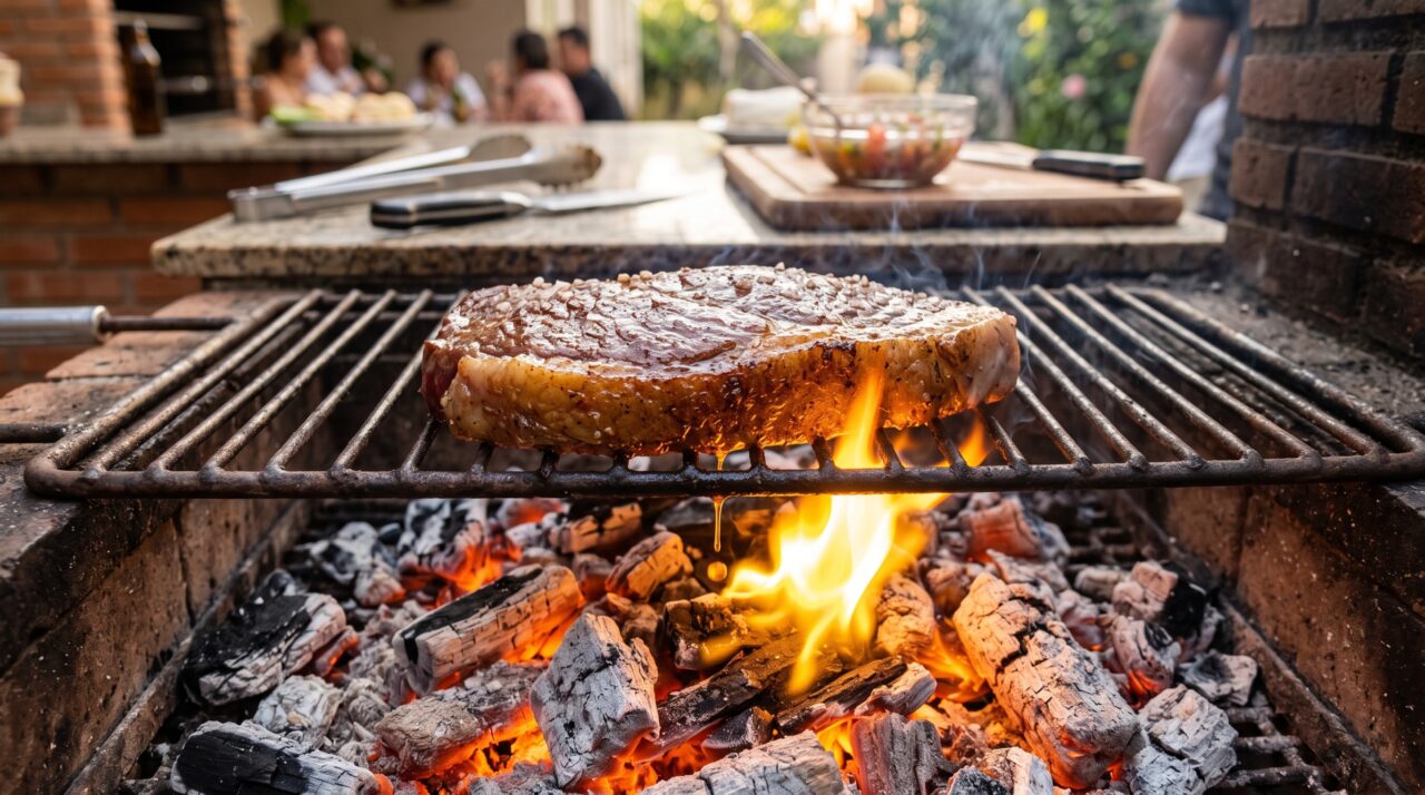 A chama alta parece bonita na churrasqueira, mas carne boa costuma começar quando o fogo já deixou de ser o protagonista