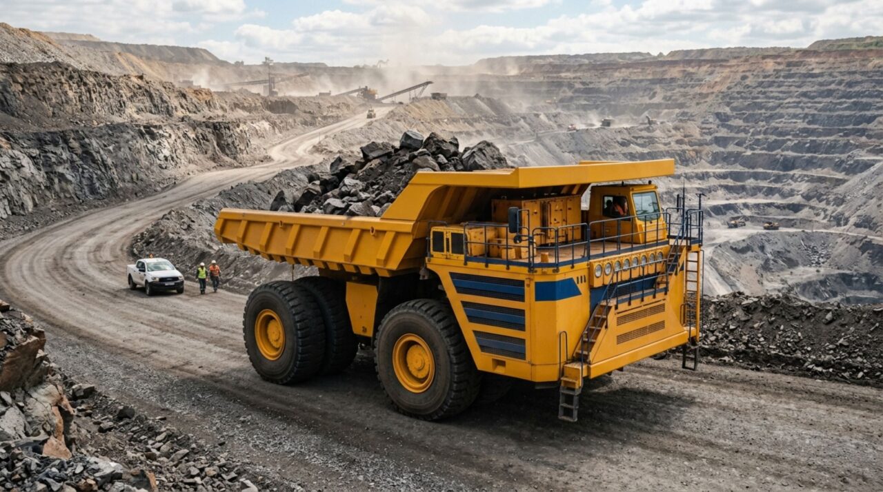 Criado para transportar 450 toneladas de minério de uma só vez, este veículo pode chegar perto de 800 toneladas quando totalmente carregado e utiliza pneus maiores do que a altura de muitas pessoas
