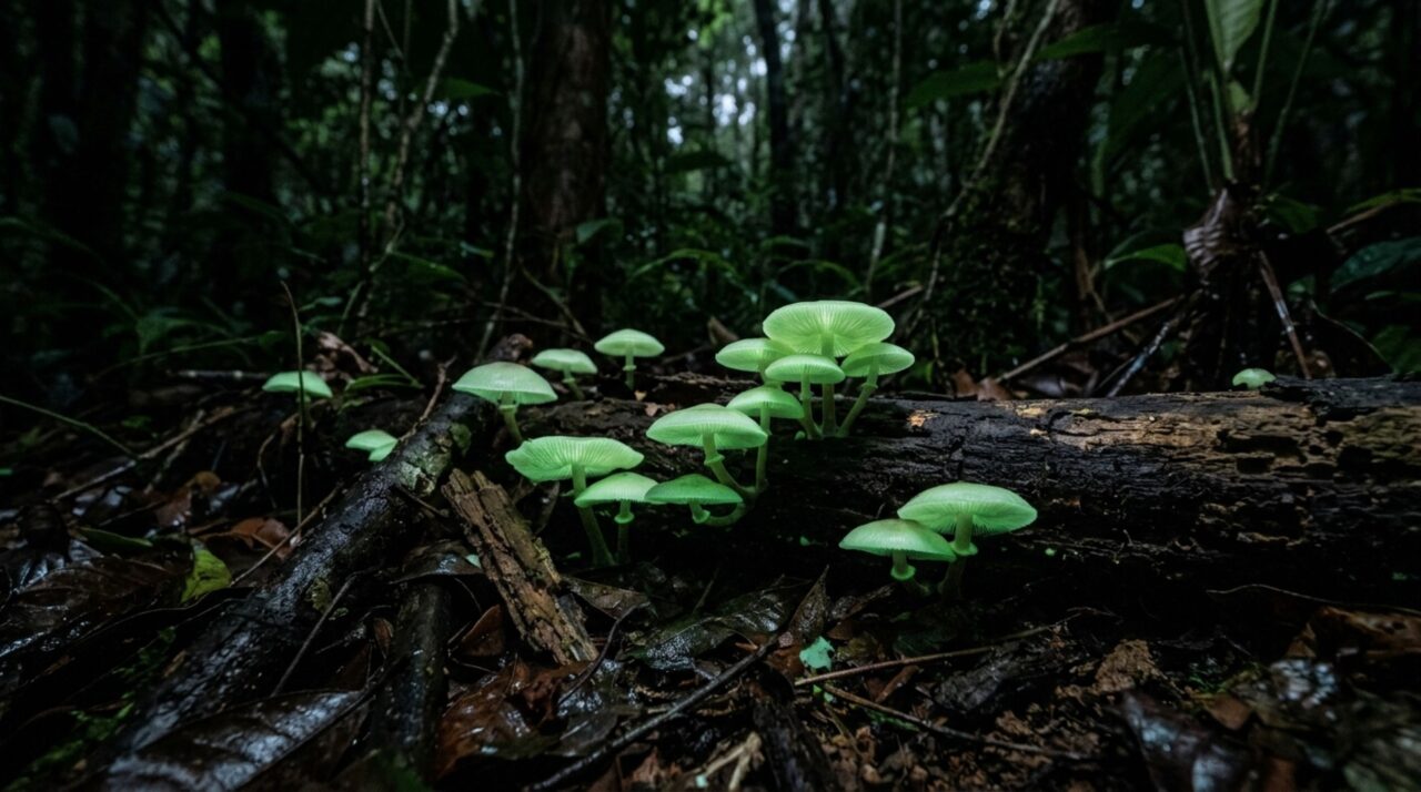 O cogumelo exótico que brilha com uma luz verde intensa na escuridão da floresta brasileira
