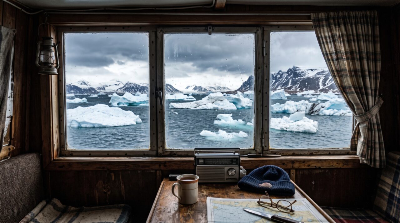 Pescador aposentado decide viver sozinho num barco ancorado perto da Islândia e passa a fotografar icebergs que mudam de posição diariamente diante da janela da cabine