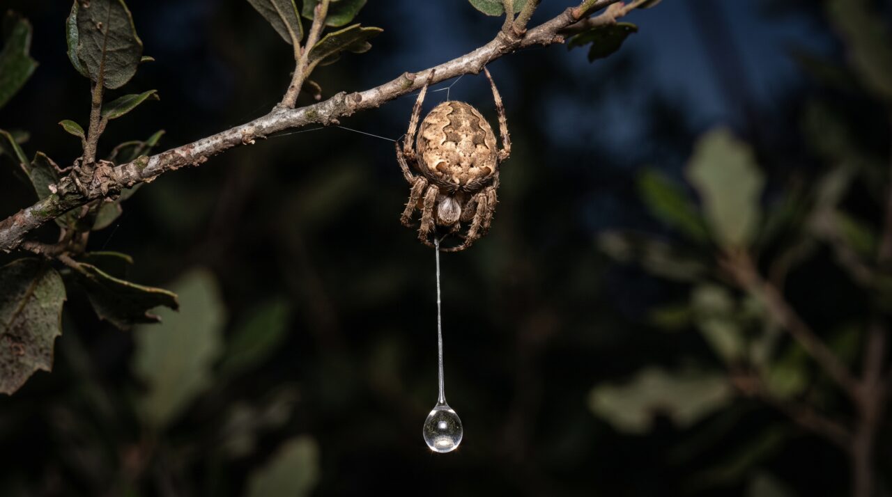 O aracnídeo noturno que dispensa teias convencionais e arremessa uma bola de seda pegajosa e com cheiro específico para laçar mariposas em pleno voo