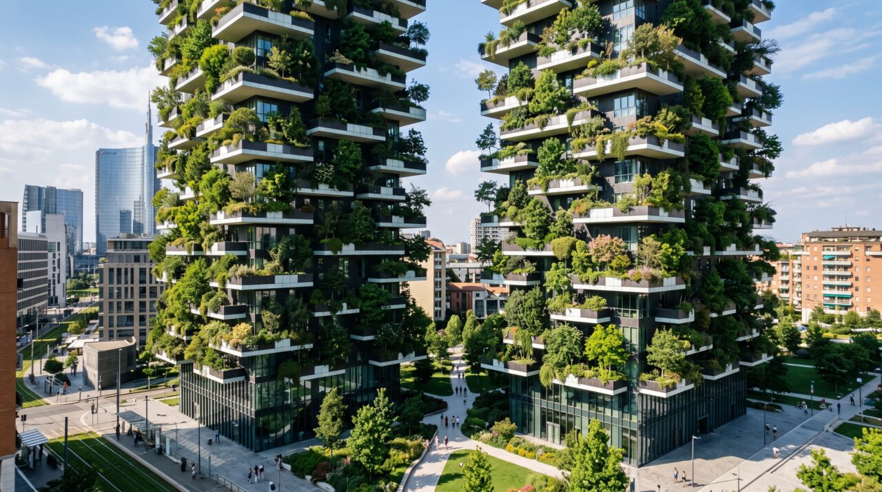 Trazendo a natureza de volta ao concreto da metrópole, este engenhoso par de torres residenciais abriga o equivalente a dezenas de milhares de metros quadrados de densa floresta e árvores nas varandas de seus apartamentos