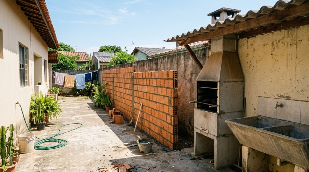 Família compra casa com muro antigo, constrói churrasqueira e lavanderia encostadas nele e ao substituir o muro, descobre que o muro pertencia, na verdade ao vizinho
