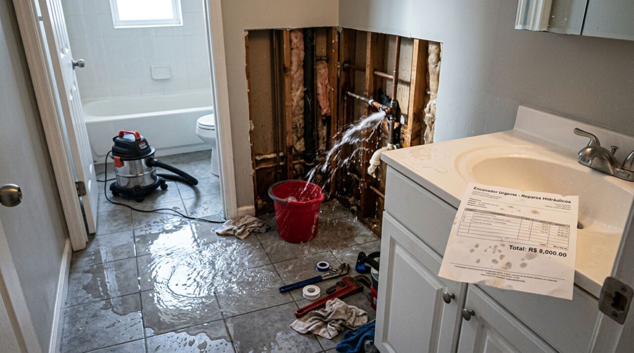 Inquilino gasta R$ 8 mil em reparos no banheiro após cano estourar no apartamento sem autorização escrita e quando proprietário recusa reembolsar os valores descobre que nem toda obra exige autorização para ser indenizável
