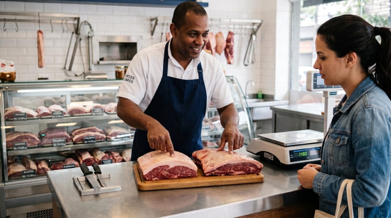 A melhor carne do balcão nem sempre é a mais vermelha: gordura, embalagem e formato da peça dizem muito antes de ela chegar à churrasqueira