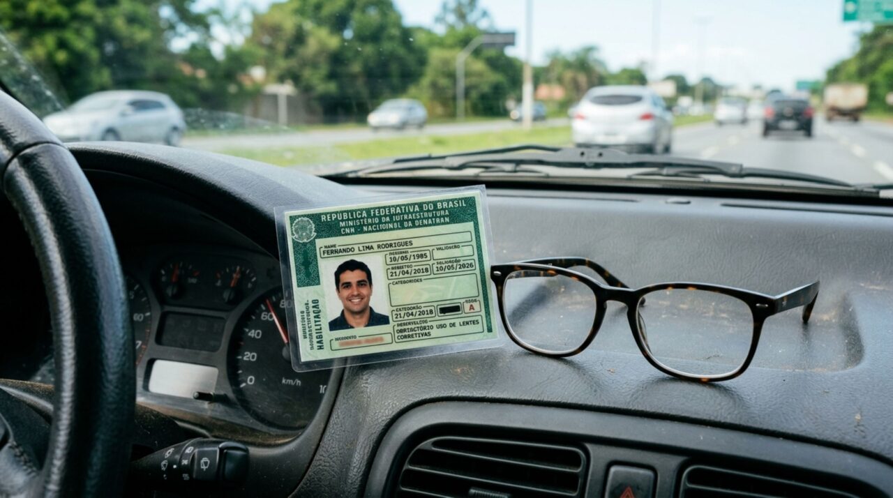 Motorista é parado na blitz sem os óculos, agente consulta a restrição registrada na CNH e condutor afirma que consegue dirigir normalmente sem as lentes