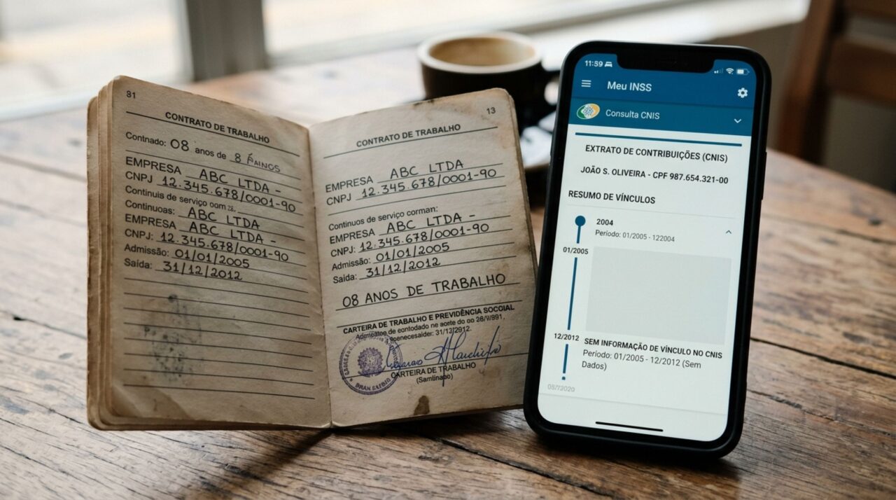 Homem trabalhou 8 anos em uma empresa que fechou décadas atrás e, ao consultar o Meu INSS perto da aposentadoria, percebe que aquele período precisa ser conferido no histórico