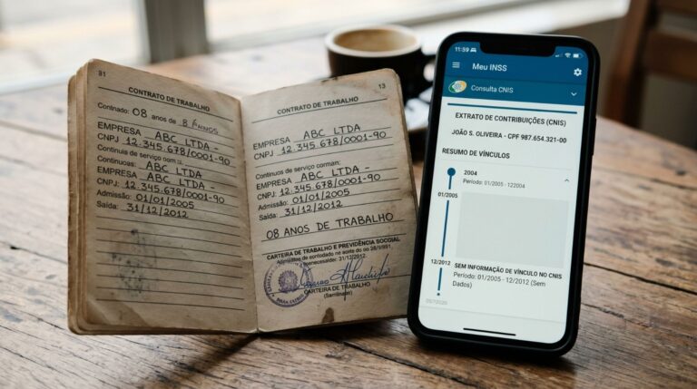 Homem trabalhou 8 anos em uma empresa que fechou décadas atrás e, ao consultar o Meu INSS perto da aposentadoria, percebe que aquele período precisa ser conferido no histórico