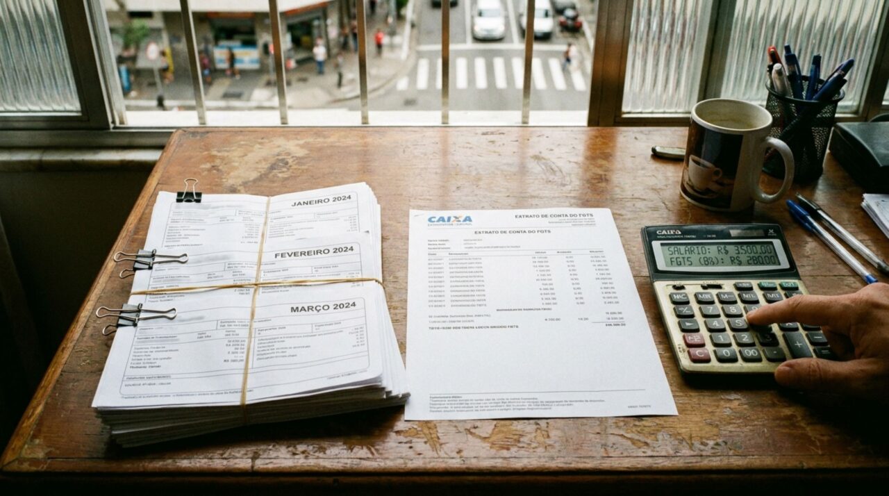 Trabalhador entra no aplicativo FGTS após anos no mesmo emprego, percebe que alguns depósitos não aparecem como esperava e descobre quanto a empresa deve recolher mensalmente