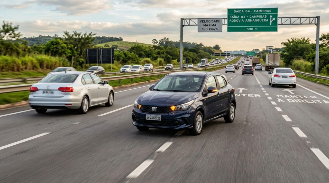 Motorista trafega pela faixa da esquerda no limite permitido, carro atrás pede passagem e condutor se recusa a sair, homem afirma que ninguém poderia ultrapassá-lo por já estar na velocidade máxima
