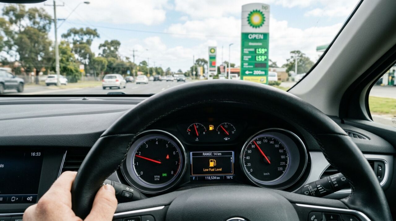 Motorista ignora combustível na reserva para chegar até o posto mais barato, carro para no meio da via e fiscalização determina remoção do veículo, além da multa