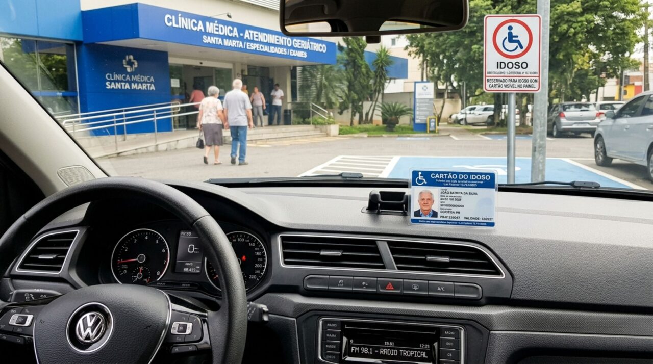 Filho usa a credencial de estacionamento do pai idoso para parar mais perto da entrada, mas descobre que a vaga é vinculada ao transporte do beneficiário