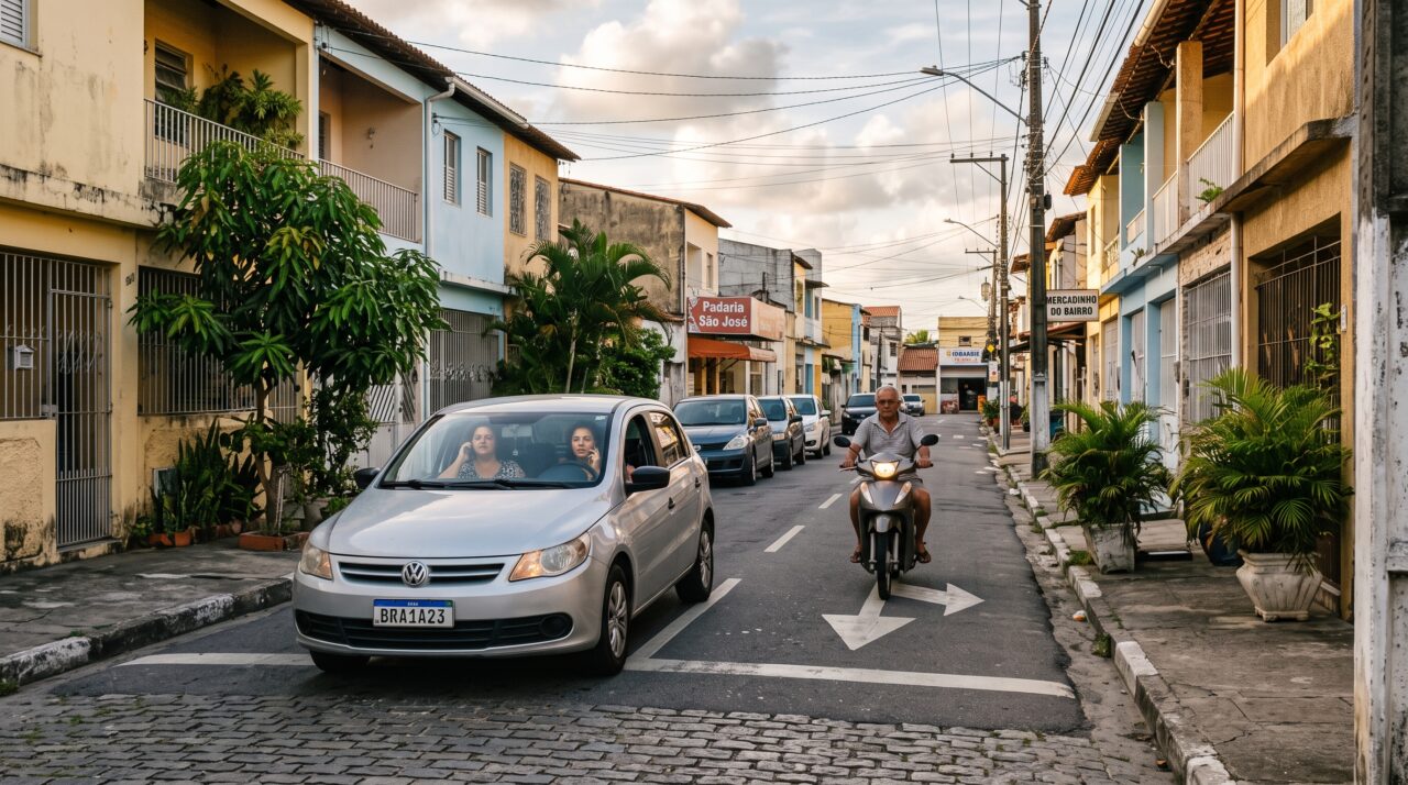 Motorista estaciona na contramão em rua residencial tranquila apenas para descarregar compras pesadas no portão de casa e recebe notificação de viatura em ronda