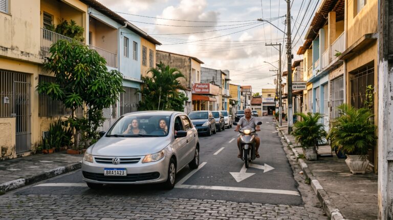 Infração de trânsito ao estacionar na contramão em ruas residenciais.