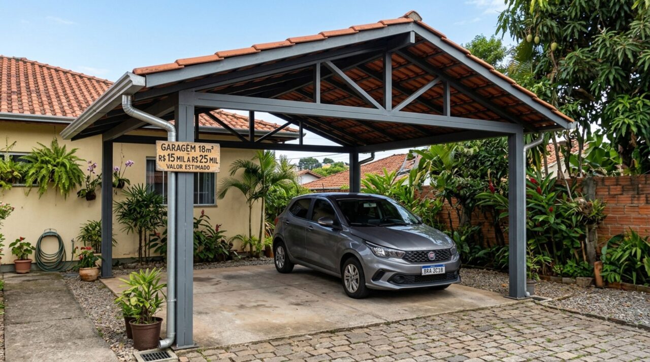 Quanto custa construir uma garagem coberta no quintal com 18 m², para proteger o carro do sol e da chuva em 2026?