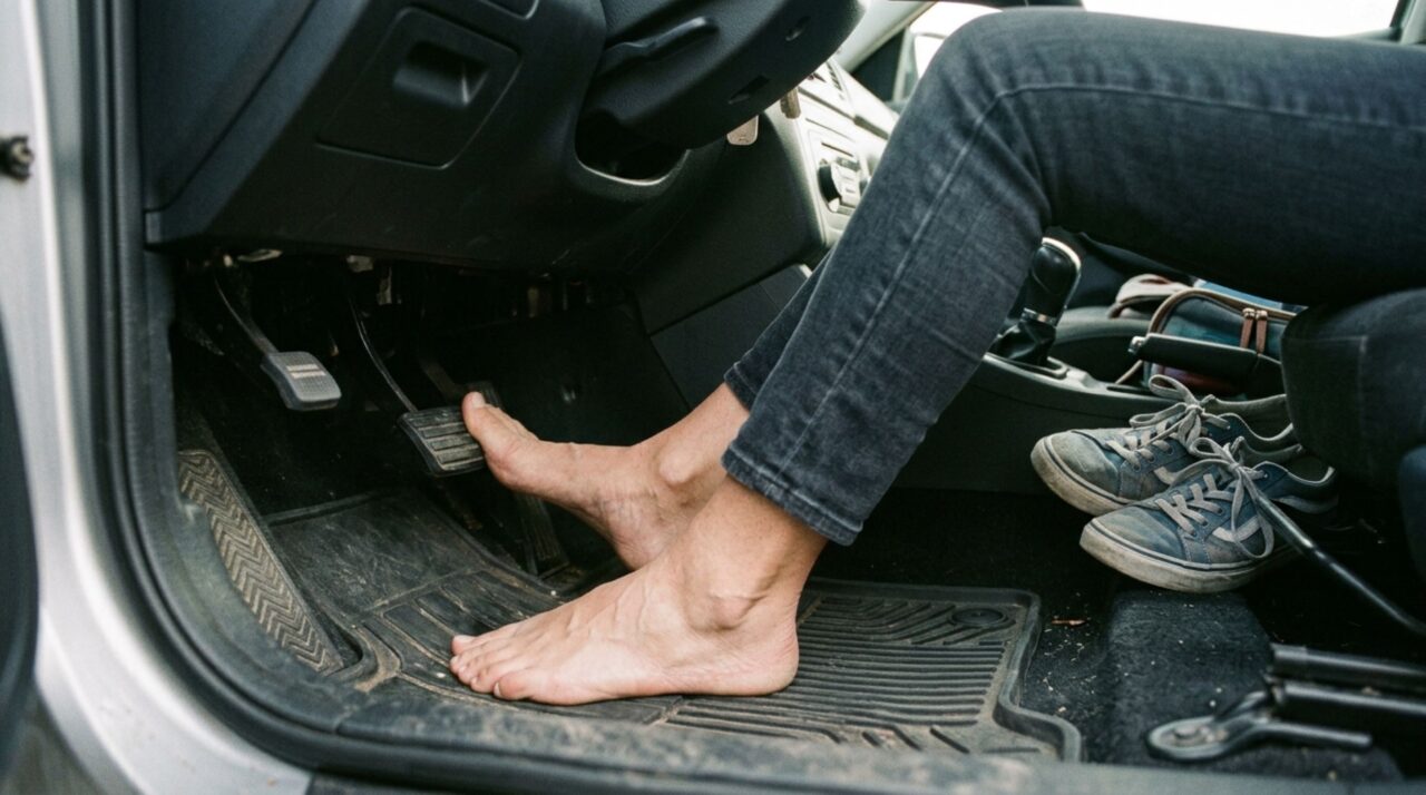 Motorista pode ser multado por dirigir de chinelo e descobre que a lei não proíbe o calçado pelo nome, mas pelo risco aos pedais