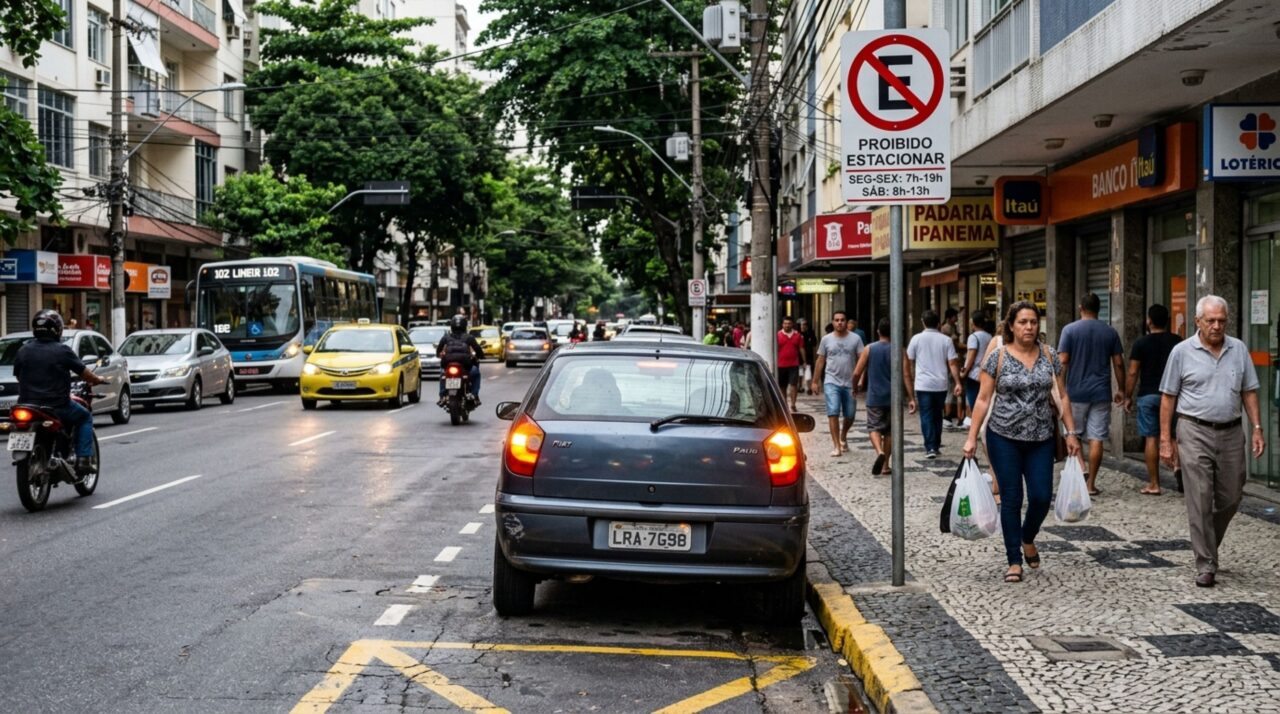 Motorista liga o pisca-alerta para parar onde é proibido e descobre que a luz de emergência não libera o estacionamento