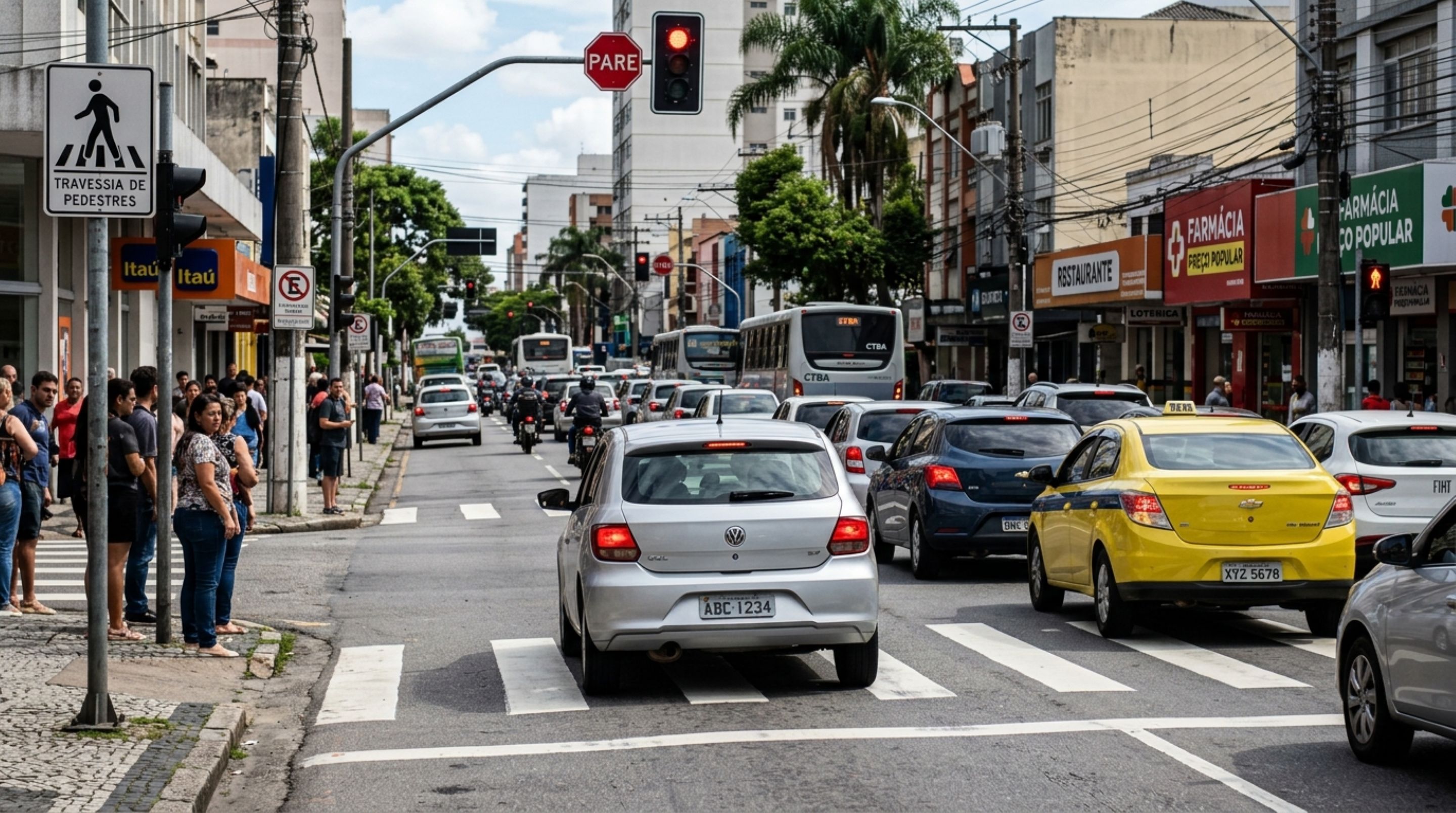 Motorista avança com trânsito lento, semáforo fecha e ele descobre que ficar parado sobre faixa de pedestres pode render multa - QTU Questões do Universo