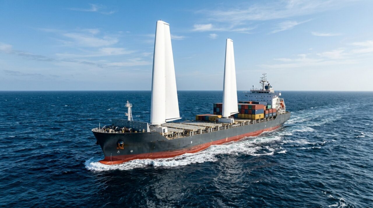 O navio de 229 metros que recebeu asas mecânicas gigantes e passou a economizar toneladas de combustível no oceano