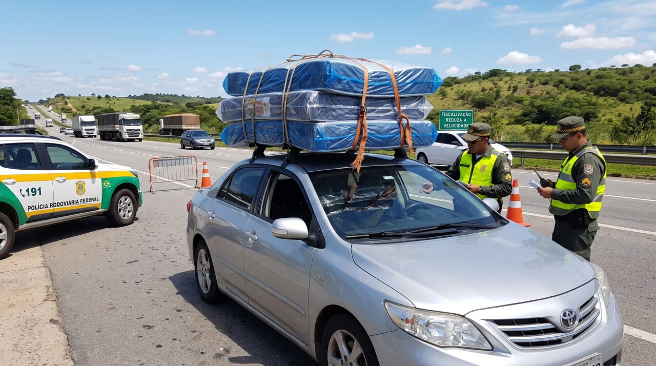 Regras do CONTRAN para transportar móveis e cargas no teto do carro de passeio.