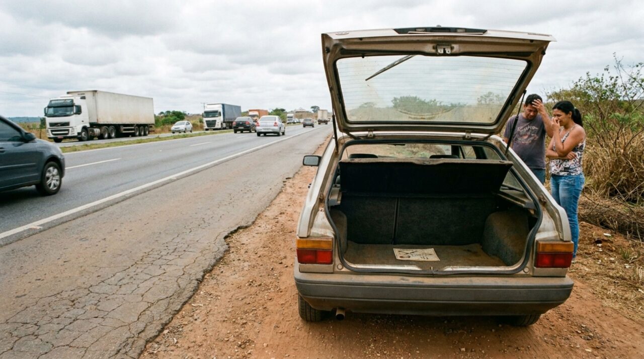 Carro de homem quebra na estrada, ao ir ao Detran do seu estado pedir um kit de emergência, é autuado por agentes por não estar transportando itens obrigatórios no veículo