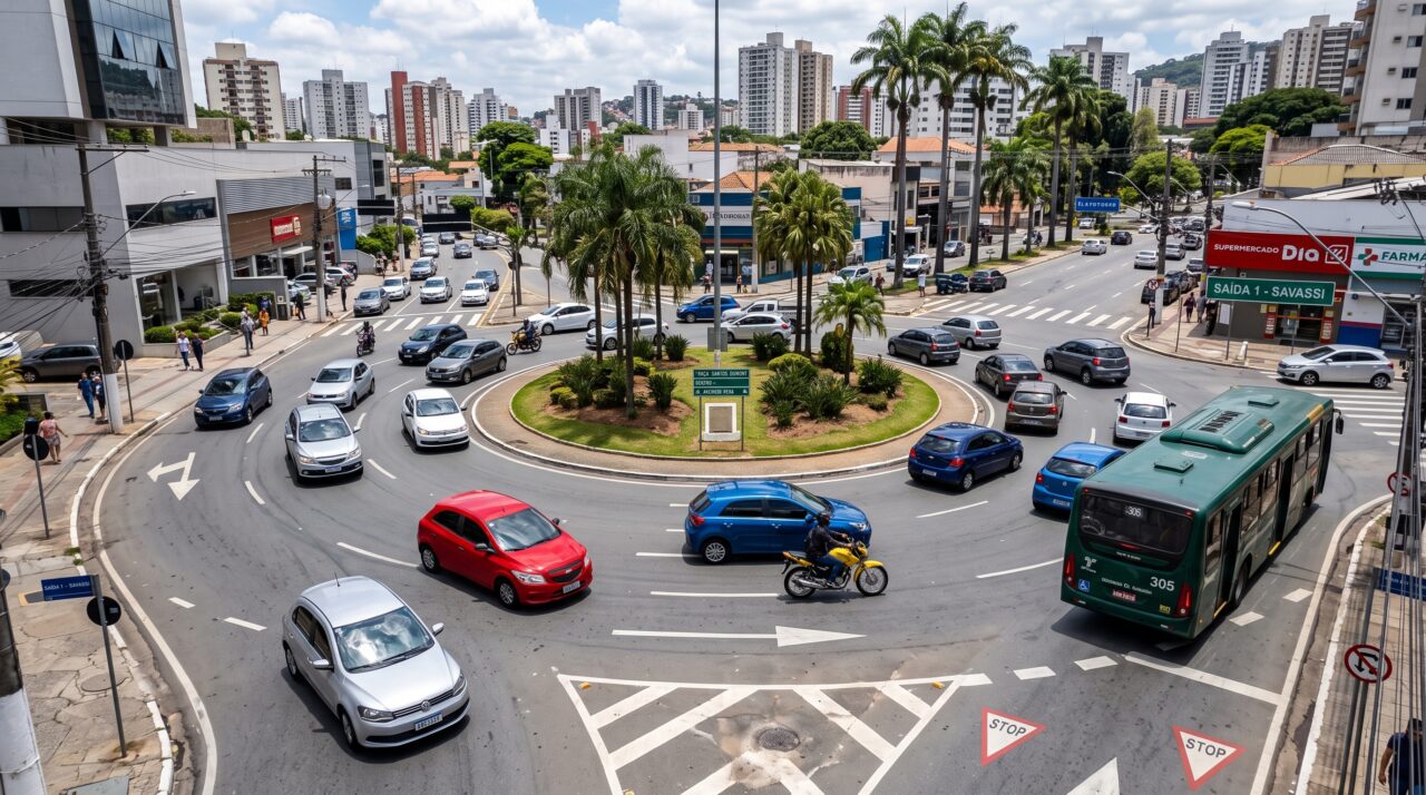 Regra de preferência em cruzamentos com rotatórias não sinalizadas.